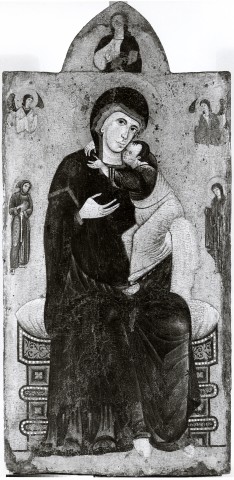 Bazzechi, Andrea — Anonimo senese - sec. XIII - Madonna con Bambino in trono tra san Francesco d'Assisi, santa Chiara e angeli; Cristo Redentore benedicente — insieme